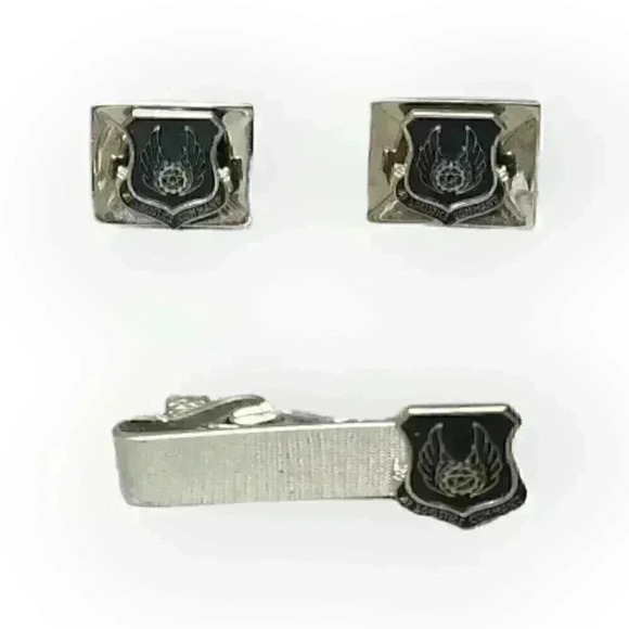Vintage USAF AF Logistics Command Air Force Balfour Cufflinks & Tie Bar Clip Set - Picture 1 of 5
